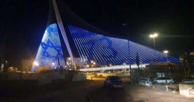 Jerusalém iluminada de azul e branco
