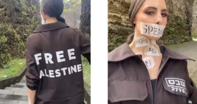 Miss Palestina com roupa de prisioneiro